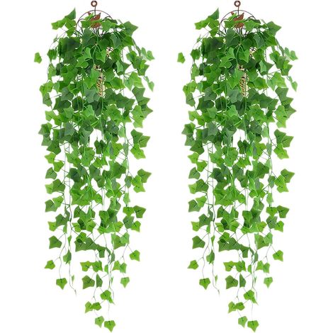 Edera artificiale, 2 pezzi, piante artificiali pendenti, finta edera verde rampicante, piante da appendere per giardino, cesto appeso, corridoio, decorazione murale