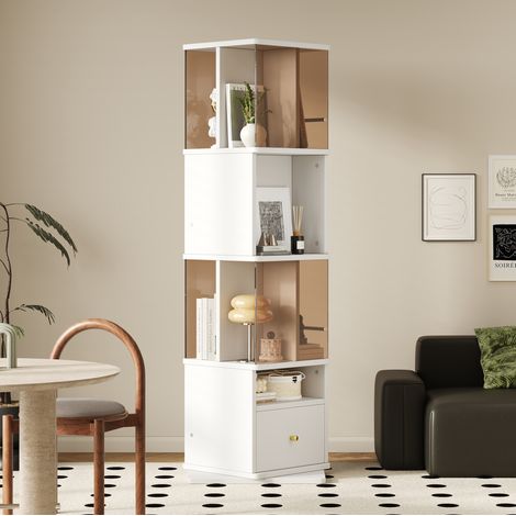 Vitrina giratoria 50 x 50 x 160 cm en MDF y vidrio templado marrón con cajón y LED blanco (1/5)