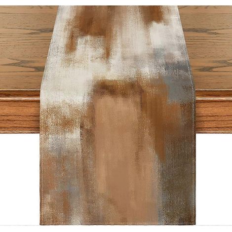 Chemin de table abstrait moderne marron, décoration de table de style champêtre pour la cuisine et la salle à manger, 33 x 183 cm (13 x 72 pouces). (1/5)