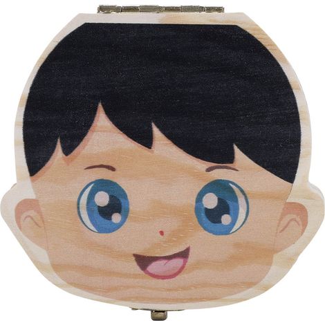 Boîte à souvenirs pour dents de lait, boîte en bois pour dents de bébé avec trous individuels, boîte à souvenirs (modèle garçon) (1/5)