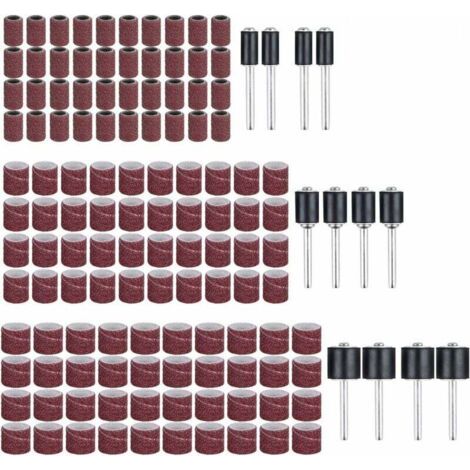 Sanding Drum Nail Sander Sleeves Emery Tip (132pcs) Contains Sanding Bands and Drums Rubber Mandrels