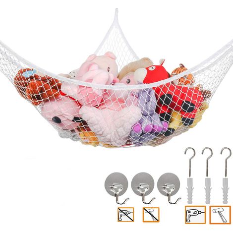 Filiyano – organisateur de jouets pour – Grand hamac à jouets pour peluches et rangement de jouets, filet de 70 pouces, fixation murale d'angle, très (1/4)