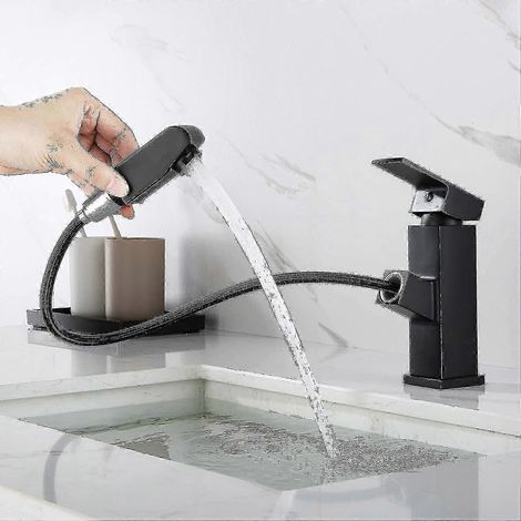 Robinet mitigeur de lavabo noir avec douchette extractible, mitigeur de lavabo de salle de bain, hauteur 18 mm (1/5)