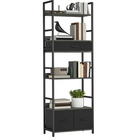 HOMCOM Industrial Bookshelf with 4 Shelves and 3 Fabric Drawers Grey (1/5)