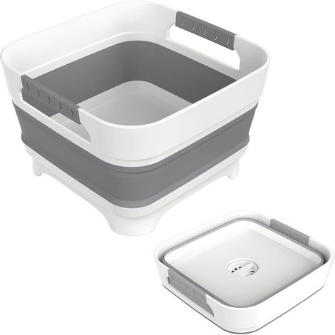 Évier pliable avec bonde, gain de place, multifonctionnel, idéal pour l'extérieur et le lavage des légumes, gris. (1/4)