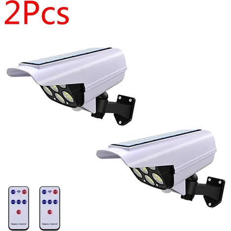 (Lot de 2) Projecteur de sécurité solaire à détecteur de mouvement 77 LED, caméra factice d'extérieur, sans fil et étanche, compatible avec la maison et le jardin. Compatible avec la maison et le jard (1/5)