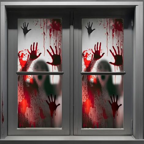 2 Stück gruselige Halloween-Fensterposter – Gruselige Party-Dekoration, Spukhaus-Türaufkleber, Gruseliger Fensteraufkleber für Schulwohnheime, 80 x 120 cm (1/5)