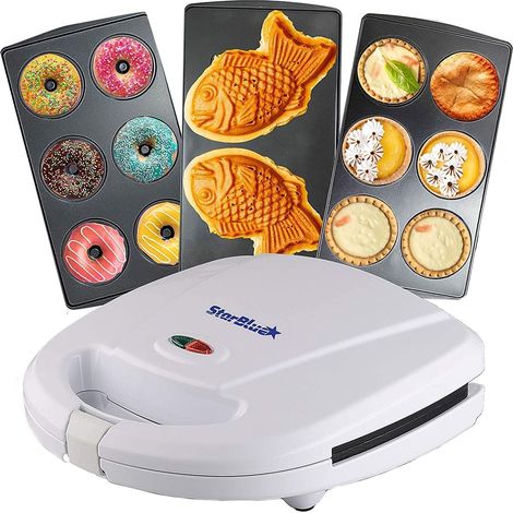 Appareil Pour Petits Beignets, Tartes Et Quiches, Machine A Taiyaki, 3 En 1, Avec Plaque Amovible, 220-240 V CA, 50/60 Hz, 700-800 W, Blanc (1/5)