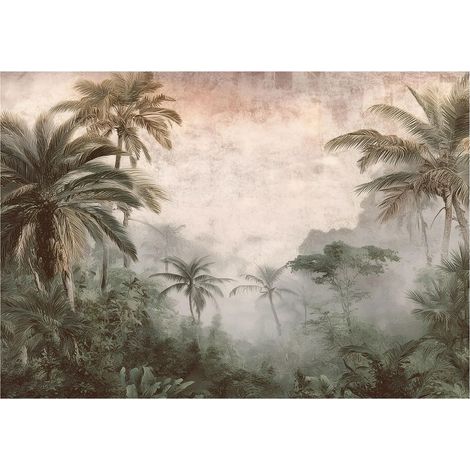 Papier peint mural jungle vintage rétro intissé grand format design intérieur salon chambre pas cher 200x140 cm