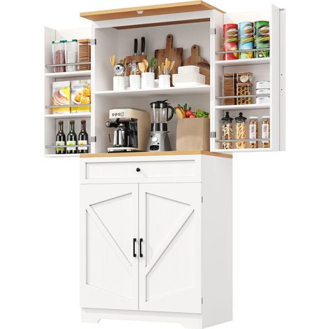 Buffet haut de cuisine Blanc,meuble de rangement moderne,avec 12 portes,plan de travail,80x40x180cm,cuisine,salon,MDF (1/5)