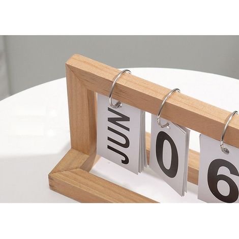 Calendrier en Bois à Pages Tournantes, Éphéméride Réutilisable pour Bureau ou Décoration Maison, Couleur Naturelle