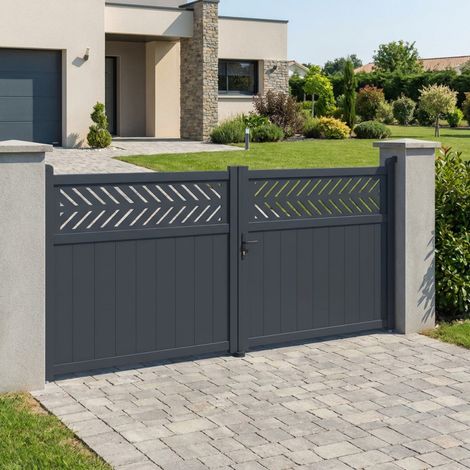 Portail battant aluminium anthracite 300x158 cm motorisable (1/5)