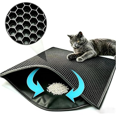 Cat Litter Mat, Foldable Double Layer Honeycomb Waterproof Cat Feeding Mat Floor Protection Mat and Mat Easy to Clean (40 x 50 cm) (1/5)