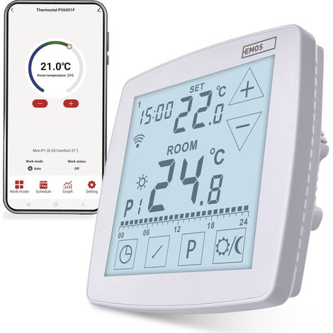 EMOS GoSmart - Termostato intelligente Home con app - WiFi - Termostato aperto per riscaldamento a pavimento - con funzionamento touch - risparmio energetico - compatibile Tuya, Smart Life, Google (1/5)