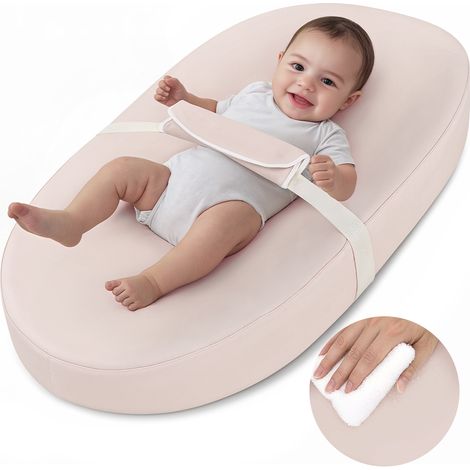 Baby Wickelauflage Wickeltisch Polyurethan wasserdicht mit Sicherheitsgurt, rutschfestem Boden, tragbar, abwischbar, Rosa