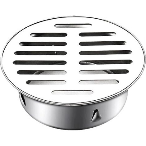 Siphon de Sol en Acier Inoxydable Rond Siphon de Sol Anti-Blocage pour Balcon, Couvercle de Siphon de Sol(110mm Bouche Plate)