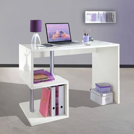 Scrivania Moderna Da Ufficio 100x50x77,5cm - HERMES - Colore: bianco laccato lucido (1/5)