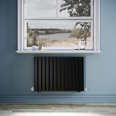 ELEGANT Black Designer Radiator 884 x 600 mm Flat Double Panel Horizontal Central Heating Radiator