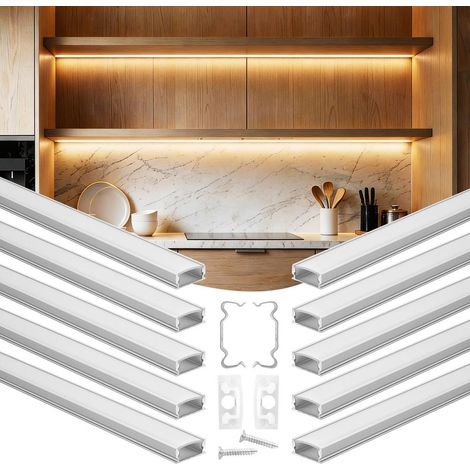 Lot de 10 x 2 m Profilé Aluminium LED en U Éclairage Sous Meuble et Cuisine pour Ruban Lumineux avec Diffuseur PC (1/5)