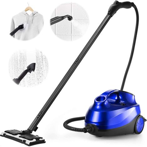 Nettoyeur vapeur bleu 2000 W avec réservoir 1,5 L et 19 accessoires pour sols, vitres et tapis (1/2)