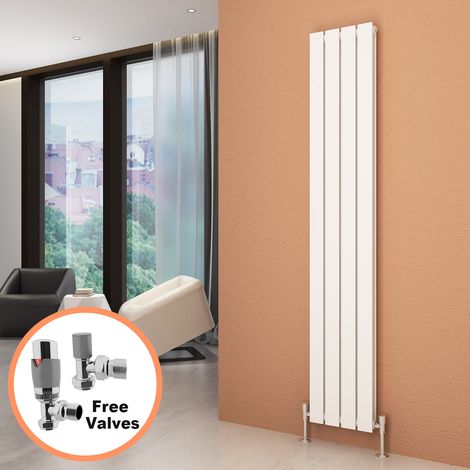 ELEGANT 1800 x 300 mm White Vertical Column Radiator Double Flat Panel Designer Bathroom Radiator + Chrome Thermostatic Radiator Valves (1/5)