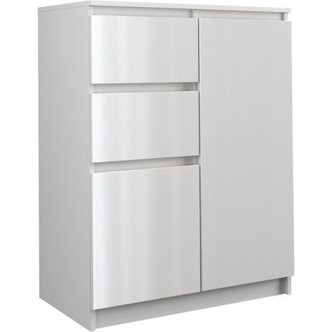 Kommode 70 cm Weiß Hochglanz 2 Schubladen 2 Türen 2D2S (1/5)