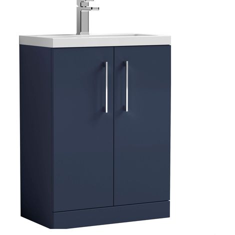 Bramshall Compact 600mm 2 Door Dark Blue Floor Standing Vanity Unit With Polymarble Basin