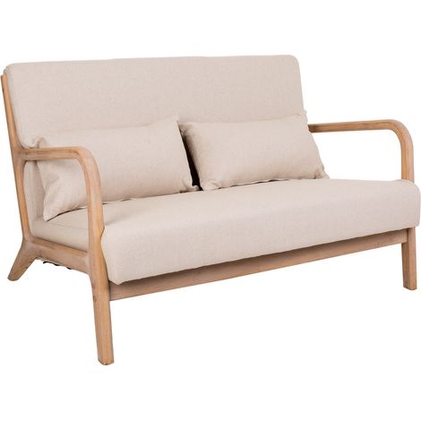 Sofá de madera tapizado color crema 122x85x74 (1/5)
