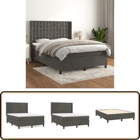 Boxspringbett mit Matratze Dunkelgrau 140x190 cm Samt - Samtbett - Boxspringbett - Doppelbett - Bettauflage - Matratze (1/5)