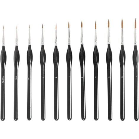 Détail Pinceau 11 pcs,Pinceau Aquarelle,Pinceau à Détails Fins Kit,Pinceaux Peinture Acrylique,pour Huile Aquarelle Gouache Nail Art à l'Échelle de Modèle Figurine Dessin au Trait,Noir (1/4)