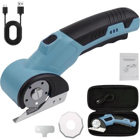 Elektrische Schere, tragbare Kartonschere mit Sicherheitsschalter, kabellose, wiederaufladbare Rotationsschere mit 320 U/min zum Schneiden von Leder, Karton, Teppich und Filz