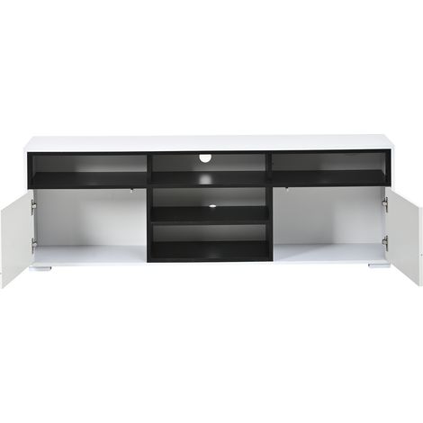 Meuble TV LED 150x35x50 cm en panneau de particules laqué avec rangement pour petits salons (1/5)