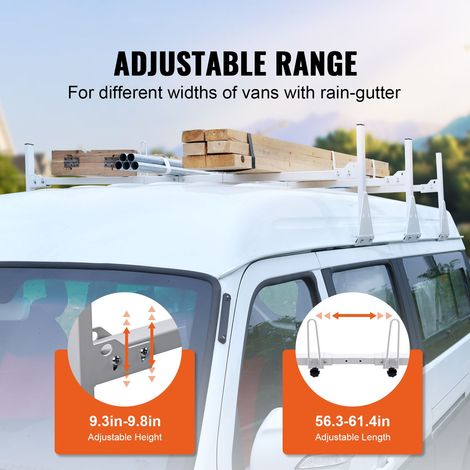 Porte-échelle toit fourgon 3 barres acier alliage, 340 kg, réglable pour van grand format avec gouttières, Chevrolet Express, GMC Savana, Ford E Series (1/5)