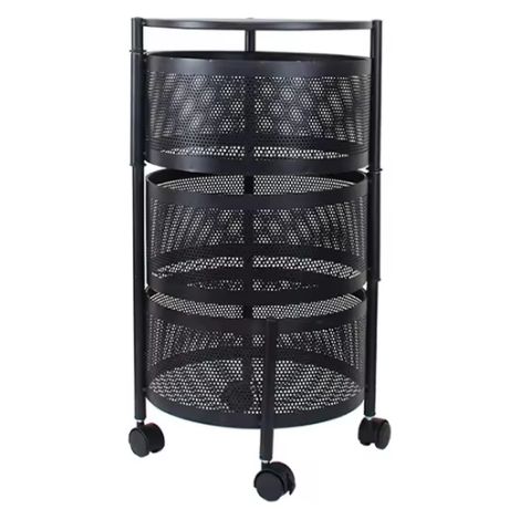 Resserre 3 paniers rotatifs sur roues en acier noir H 60 cm x D 33 cm Etagère de rangement cuisine, salle de bain, bureau.. - Livraison gratuite (1/5)