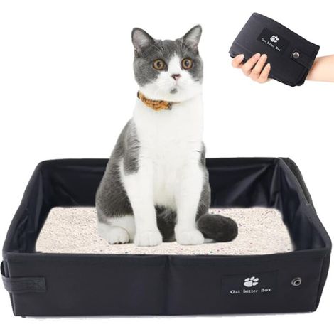 Litière Pliable pour Chat pour Voyage, Portatif Boîte à litière- Doux, Durable et Etanche pour l'intérieur, l'extérieur, Voyage, Camping, Noir, Grande - 45 x 35 cm (1/5)