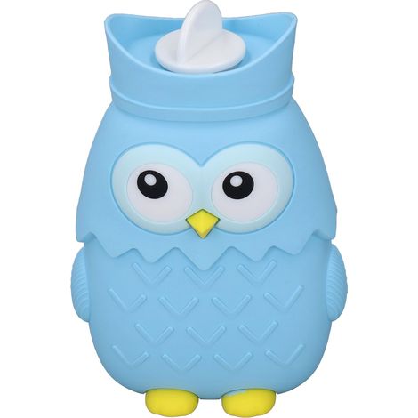 Bouteille d'eau chaude en silicone, motif cartoon, portable et isotherme, bleu clair, idéale pour l'hiver. (1/5)
