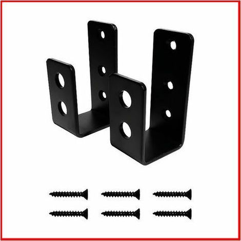 Lot de 2 supports de porte en acier robuste pour porte de 2 x 4, barre de sécurité en forme de U - noire (1/4)