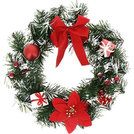 Couronne de Noël - SILUMEN - 30cm de diamètre - Noeuds rouges