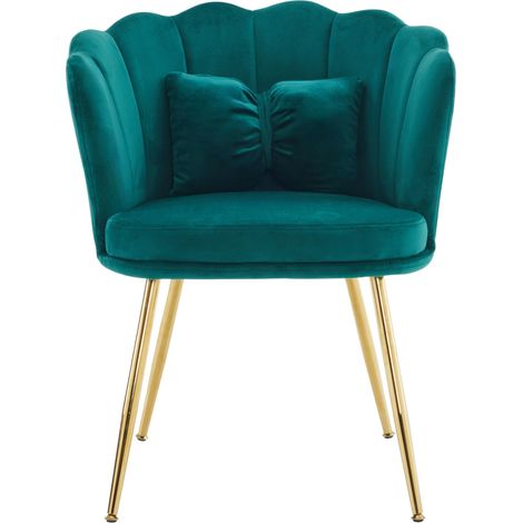 Fauteuil moderne en velours avec dossier feuille, coussin papillon, pieds en métal doré pour salon ou chambre (1/5)
