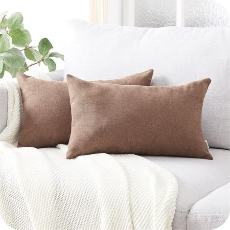 Lot de 2 Housse de Coussin 40x60cm Décoratif Canapé en Chenille Housses Coussin Decoration Chambre Carré Couleur Uni pour Chaise,Voiture,Bureau, Noisette (1/4)