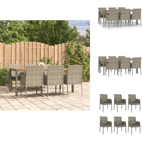 Ensemble à manger jardin et coussins 7 pcs gris rotin - Salon De Jardin - Mobilier De Jardin - Set Repas Extérieur - Table Et Chaises - Rotin Synthétique (1/5)