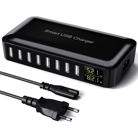 Chargeur USB, 8 ports, station de charge 40 W, écran LED, plusieurs appareils, compatible avec 15, etc. (1/5)