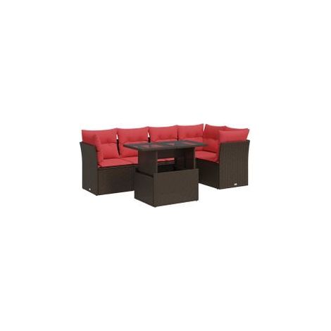 Salon de jardin avec coussins 6pcs marron résine tressée acacia (1/5)