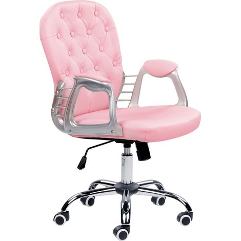 Sedia da Ufficio Ecopelle Rosa Altezza Regolabile Schienale Trapuntato Princess