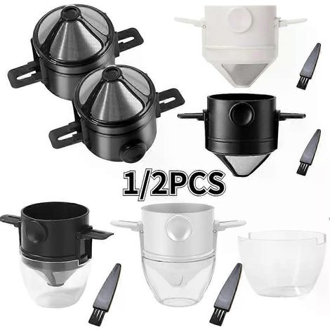 Faltbarer, tragbarer Kaffeefilter-Kaffeebereiter aus Edelstahl, wiederverwendbarer, papierloser Pour-Over-Kaffeefilter (1/4)