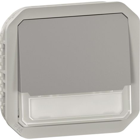 Pulsante luminoso NO-NC stagno con supporto per etichetta – Plexo 10A IP55 IK08 – Grigio - LEG069544L (1/2)