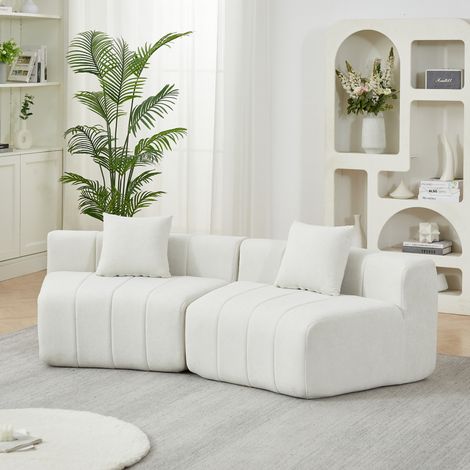 Sofá modular curvo 223x83,8x73,6 cm de chenilla beige, sin montaje, para salón (1/5)