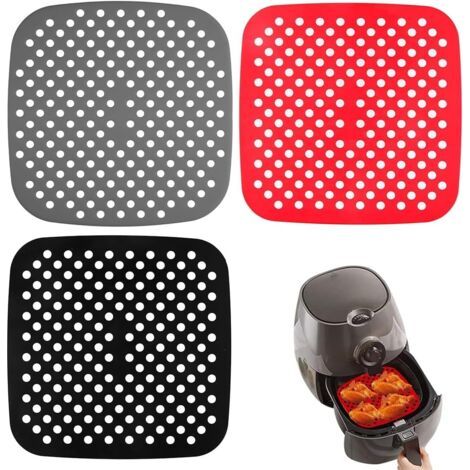 Tappetini per friggitrice ad aria in 3 pezzi, tappetini quadrati in silicone per friggitrice ad aria, tappetini per cottura a vapore riutilizzabili per friggitrice ad aria, perforati (1/5)