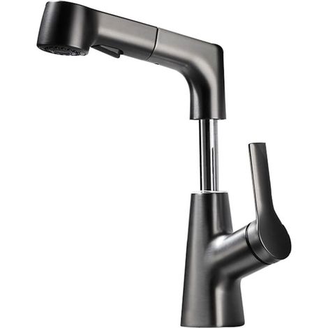 Lavabo Robinet extractible, mitigeur chaud et froid Salle de bain Mitigeur laiton, gris (1/4)