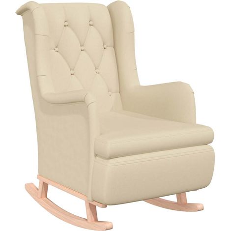 Maison Exclusive - Poltrona Gambe a Dondolo in Legno di Hevea Crema in Tessuto (1/5)
